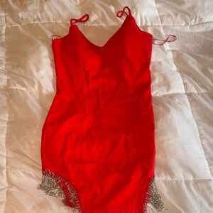 Haute Monde Red Mini Dress with Silver Accents